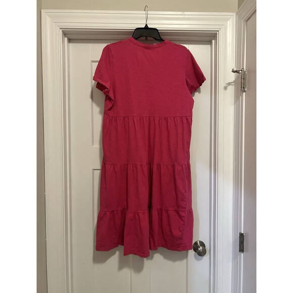 M&S Hot Pink Flowy Tiered Bohemian Style Peasant Hippie Maxi Dress Size 18 Plus - Picture 4 of 4
